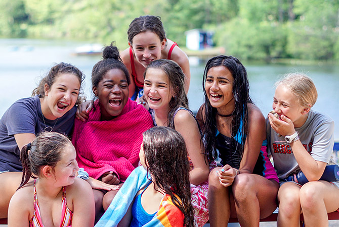 Summer camp friends at pool